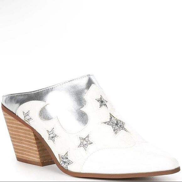 Betsy Johnson Denniss Embellished Patent Western Mules - Picture 1 of 16